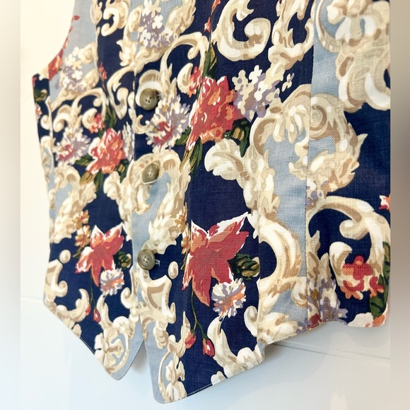 Classiques For Nordstrom Tapestry Vintage Vest Woman's Size Medium Linen Flowers - Picture 5 of 9